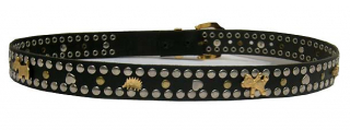 3cm schwarzer Schmuckgürtel,Gr. 85, Nieten Gold Silber mix